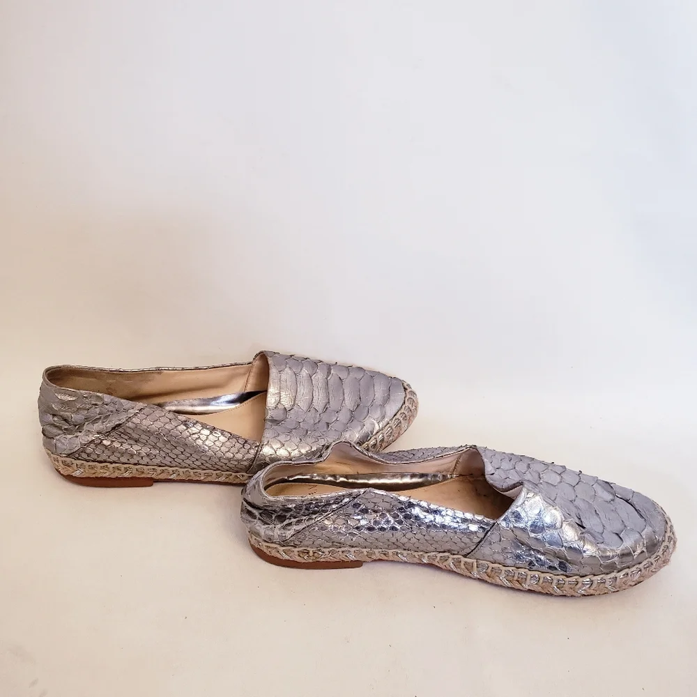 Alexandre Birman Silver Python Flat Espadrilles, Size 36 1/2